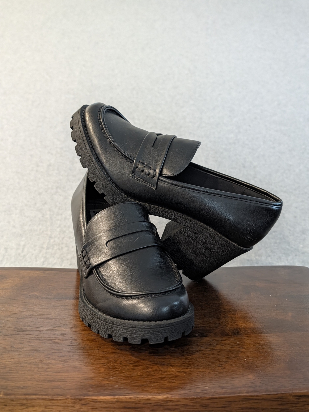 Soda Size 8M Black Platform Penny Loafers Shoes Womens Chunky Block Heel Grunge